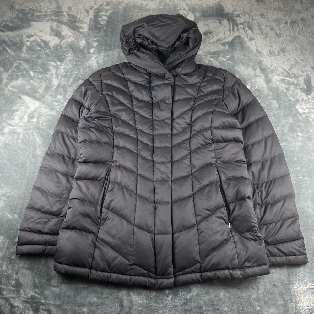Patagonia Women's Black Hooded Goose Down Quilted Puffer Jacket Size XL
